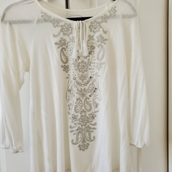 INC International Concepts White Top with Silver Embroidery - Picture 2 of 7